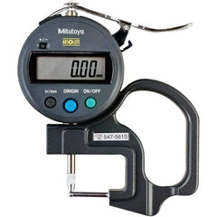 Mitutoyo - 0mm to 12mm Measurement, 0.01mm Resolution Electronic Thickness Gage - Accurate up to 0.001", 1.5 N Measuring Force - Exact Industrial Supply