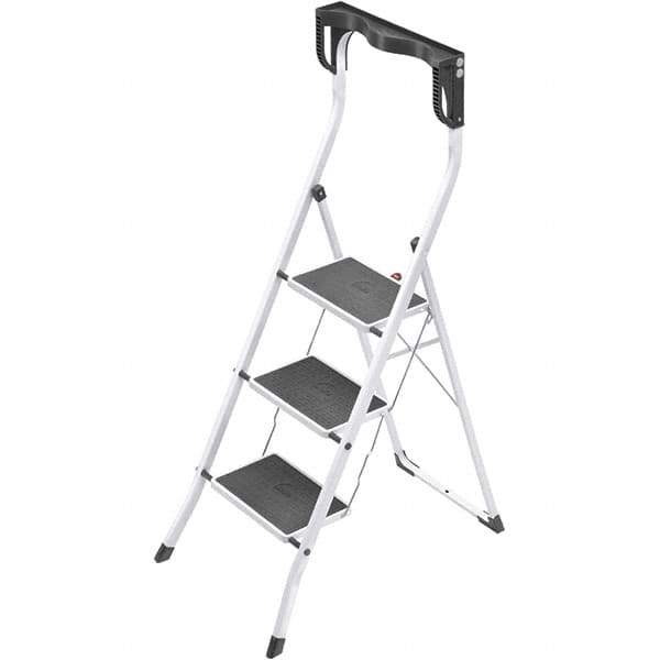 Hailo - 3 Steps, 4' 3" High, EN14183 Rating, Tubular Steel Step Ladder - 330 Lb Capacity, 18-29/32" Base Width - Exact Industrial Supply