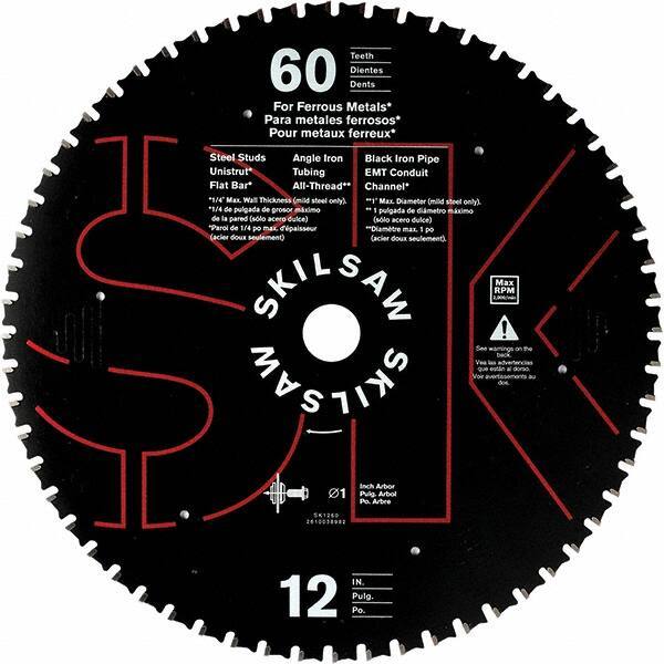 Skilsaw - 12" Diam, 1" Arbor Hole Diam, 60 Tooth Wet & Dry Cut Saw Blade - Carbide-Tipped, Cutoff Action, Standard Round Arbor - Exact Industrial Supply