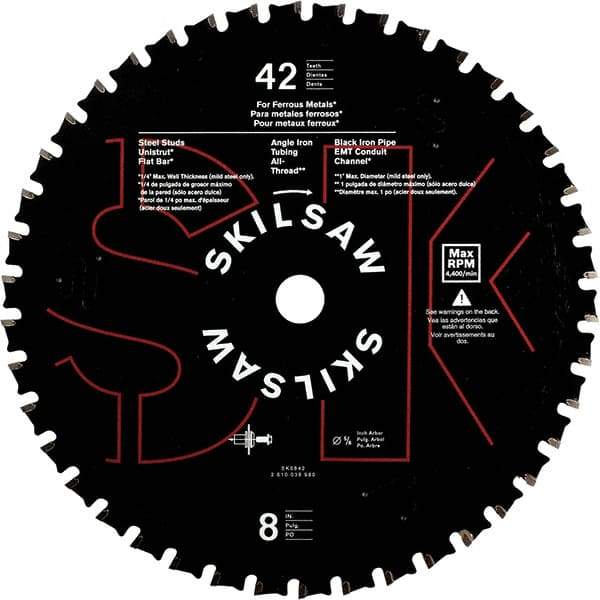 Skilsaw - 8" Diam, 5/8" Arbor Hole Diam, 42 Tooth Wet & Dry Cut Saw Blade - Carbide-Tipped, Cutoff Action, Standard Round Arbor - Exact Industrial Supply