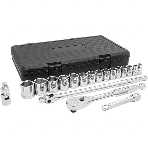 GearWrench - 19 Piece 1/2" Drive Chrome Finish Socket Set - 6 Points, 3/8" to 1-1/4" Range, Inch Measurement Standard - Exact Industrial Supply