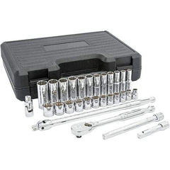 GearWrench - 29 Piece 3/8" Drive Chrome Finish Deep Well Socket Set - 12 Points, 8mm to 19mm Range, Inch/Metric Measurement Standard - Exact Industrial Supply