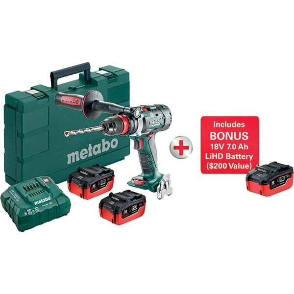 Metabo - 18 Volt 1/2" Chuck Pistol Grip Handle Cordless Drill - 0-500 & 0-2050 & 3800 RPM, Keyless Chuck, Reversible, 3 Lithium-Ion Batteries Included - Exact Industrial Supply