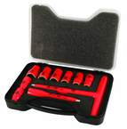 Insulated 3/8" Inch T-Handle Socket Set Includes: 5/16 - 3/4" Sockets and 5" Extension Bar and T Handle in Storage Box. 11 Pieces - Exact Industrial Supply