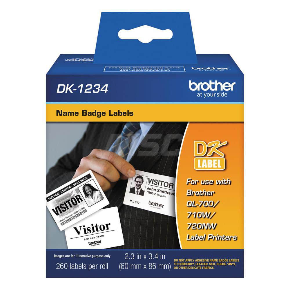 Brother - Office Machine Supplies & Accessories; Office Machine/Equipment Accessory Type: Name Badge Labels ; For Use With: Brother QL-1100; QL-1110NWB; QL-700; QL-710W; QL-720NW; QL-800; QL-810W; QL-820NWB ; Color: White - Exact Industrial Supply