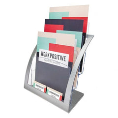 Pamphlet & Literature Displays; Type: Literature Holder; Product Type: Literature Holder; Number of Compartments: 3; Overall Width: 11-1/4; Overall Depth: 6.938 in; 6.938; Overall Depth: 6.938 in; Overall Height (Inch): 13-5/16; Color: Silver; Color: Silv