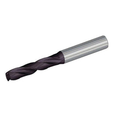 Kennametal - 9.8mm 180° Spiral Flute Solid Carbide Screw Machine Drill Bit - TiAlN Finish, Right Hand Cut, 47mm Flute Length, 89mm OAL, Straight Shank, Through Coolant - Exact Industrial Supply