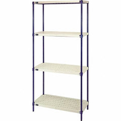 Quantum Storage - 72" High x 24" Wide x 36" Deep, 4 Shelf Ventilated Structural Open Plastic Shelving with Legs - Blue/White, 600 Lb Capacity - Exact Industrial Supply