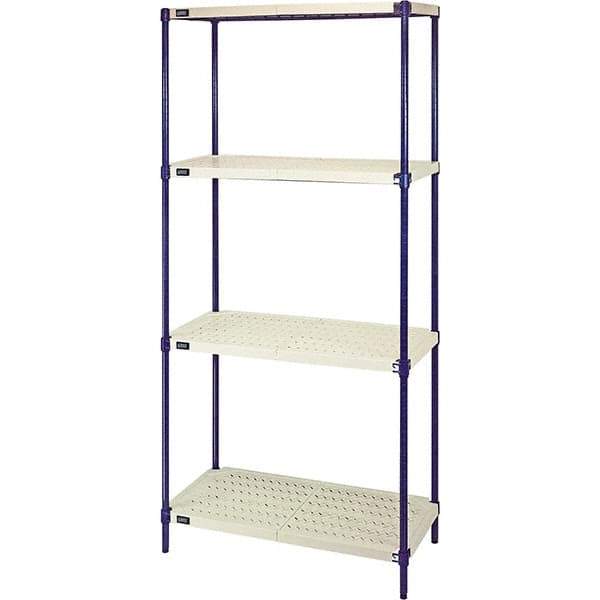Quantum Storage - 72" High x 18" Wide x 36" Deep, 4 Shelf Ventilated Structural Open Plastic Shelving with Legs - Blue/White, 600 Lb Capacity - Exact Industrial Supply