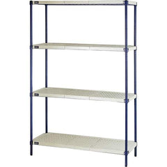 Quantum Storage - 72" High x 18" Wide x 48" Deep, 4 Shelf Ventilated Structural Open Plastic Shelving with Legs - Blue/White, 600 Lb Capacity - Exact Industrial Supply