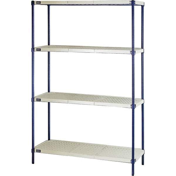 Quantum Storage - 72" High x 24" Wide x 48" Deep, 4 Shelf Ventilated Structural Open Plastic Shelving with Legs - Blue/White, 600 Lb Capacity - Exact Industrial Supply