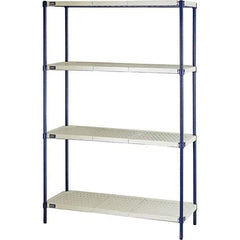 Quantum Storage - 72" High x 24" Wide x 48" Deep, 4 Shelf Ventilated Structural Open Plastic Shelving with Legs - Blue/White, 600 Lb Capacity - Exact Industrial Supply