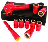 Insulated 3/8" Drive Metric Socket Set 8.0mm - 19.0mm Sockets; 125mm Extension Bar; 3/8" Ratchet in Storage Box. 10 Piece Set - Exact Industrial Supply