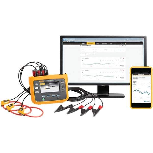 Fluke - 3 Phase, 1,000 VAC, 0.01 to 1,500 Amp Capability, 42.5 to 69 Hz Calibration, LCD Display Power Meter - 1 Current Accuracy, 0.1 Voltage Accuracy - Exact Industrial Supply