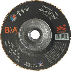 BULLARD - 36 Grit, 4-1/2" Wheel Diam, 1/8" Wheel Thickness, Type 29 Depressed Center Wheel - Coarse/Extra Coarse Grade, Ceramic, 13,300 Max RPM, Compatible with Angle Grinder - Exact Industrial Supply