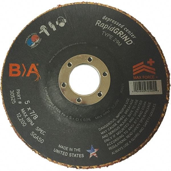 BULLARD - 50 Grit, 5" Wheel Diam, 1/8" Wheel Thickness, 7/8" Arbor Hole, Type 29 Depressed Center Wheel - Coarse Grade, Ceramic, 12,200 Max RPM, Compatible with Angle Grinder - Exact Industrial Supply