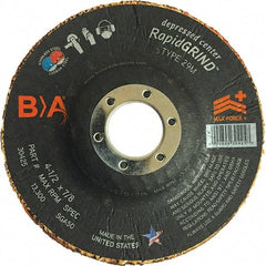 BULLARD - 50 Grit, 4-1/2" Wheel Diam, 1/8" Wheel Thickness, 7/8" Arbor Hole, Type 29 Depressed Center Wheel - Coarse Grade, Ceramic, 13,300 Max RPM, Compatible with Angle Grinder - Exact Industrial Supply