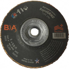 BULLARD - 36 Grit, 5" Wheel Diam, 1/8" Wheel Thickness, Type 29 Depressed Center Wheel - Coarse/Extra Coarse Grade, Ceramic, 12,200 Max RPM, Compatible with Angle Grinder - Exact Industrial Supply