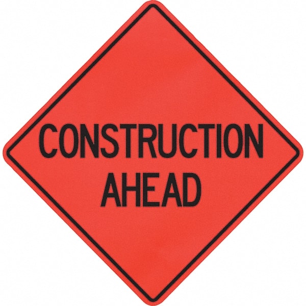 PRO-SAFE - "Construction Ahead," 48" Wide x 48" High Vinyl Traffic Control Sign - Exact Industrial Supply