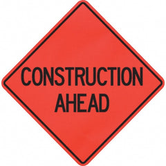 PRO-SAFE - "Construction Ahead," 48" Wide x 48" High Vinyl Traffic Control Sign - Exact Industrial Supply