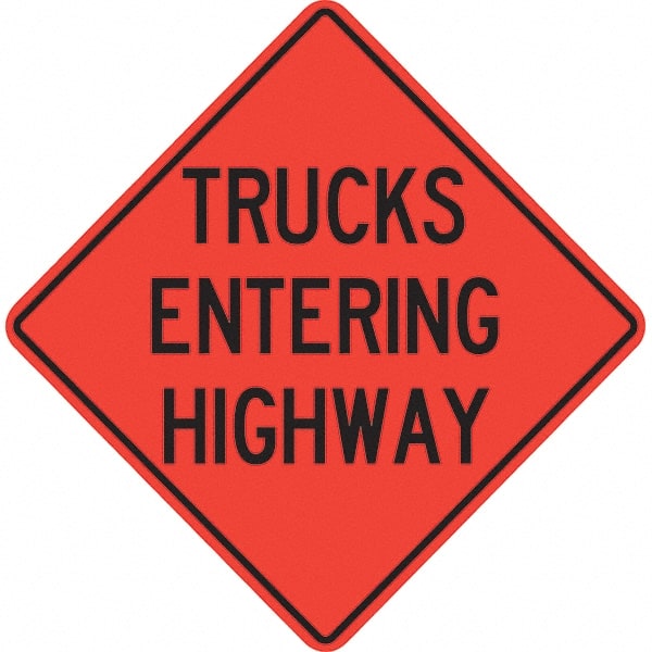 PRO-SAFE - "Trucks Entering Highway," 36" Wide x 36" High Vinyl Traffic Control Sign - Exact Industrial Supply