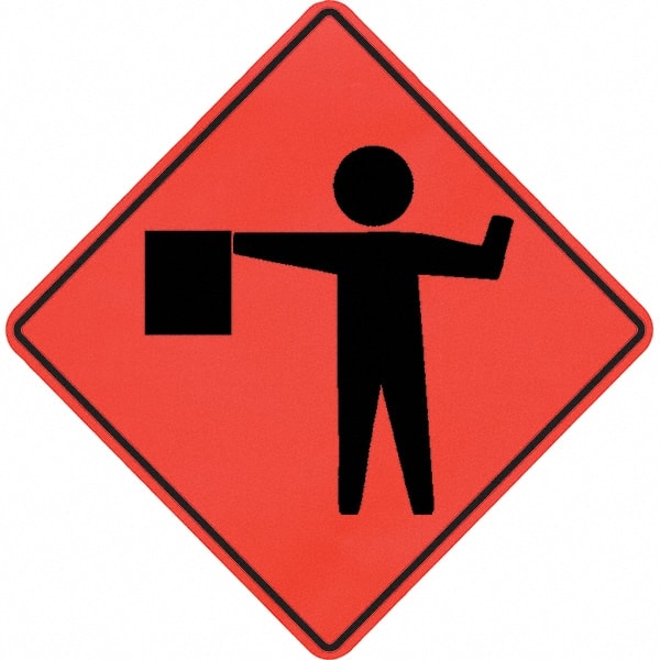 PRO-SAFE - Worker with Directional Flag, 48" Wide x 48" High Vinyl Traffic Control Sign - Exact Industrial Supply