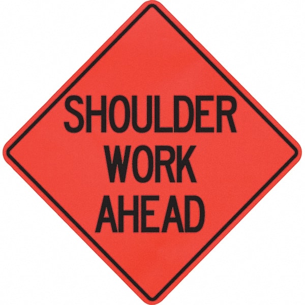 PRO-SAFE - "Shoulder Work Ahead," 48" Wide x 48" High Vinyl Traffic Control Sign - Exact Industrial Supply