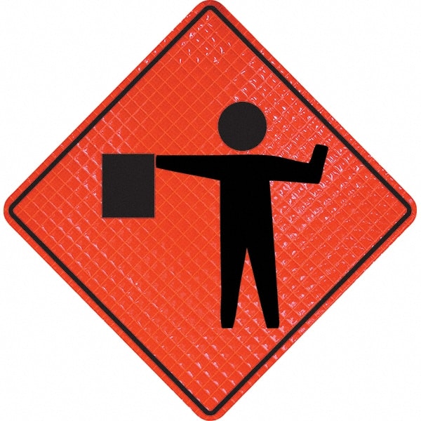 PRO-SAFE - Worker with Directional Flag, 36" Wide x 36" High Vinyl Traffic Control Sign - Exact Industrial Supply
