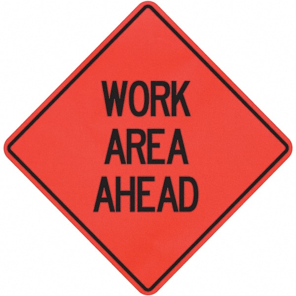 PRO-SAFE - "Work Area Ahead," 36" Wide x 36" High Vinyl Traffic Control Sign - Exact Industrial Supply