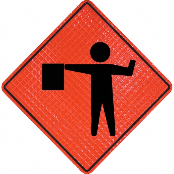 PRO-SAFE - Worker with Directional Flag, 48" Wide x 48" High Vinyl Traffic Control Sign - Exact Industrial Supply