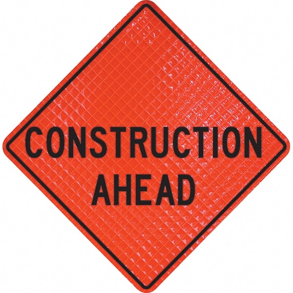 PRO-SAFE - "Construction Ahead," 48" Wide x 48" High Vinyl Traffic Control Sign - Exact Industrial Supply