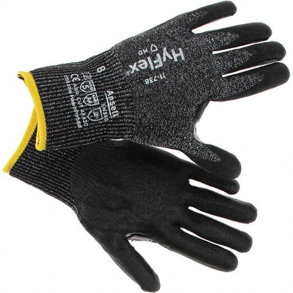 Cut, Puncture & Abrasive-Resistant Gloves: Size M, ANSI Cut A4, ANSI Puncture 0, Nitrile & Polyurethane, Nylon Salt & Pepper, Palm & Fingers Coated, Knit Back, Dry Grip, ANSI Abrasion 5