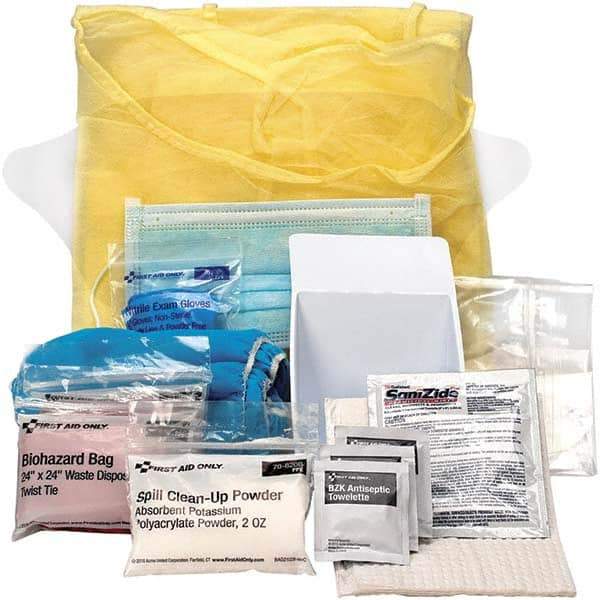 PRO-SAFE - 13 Piece, Bloodborne Pathogen Kit - 1-3/4" Wide x 8-1/4" Deep x 8-1/4" High, No Container Included - Refill Only - Exact Industrial Supply