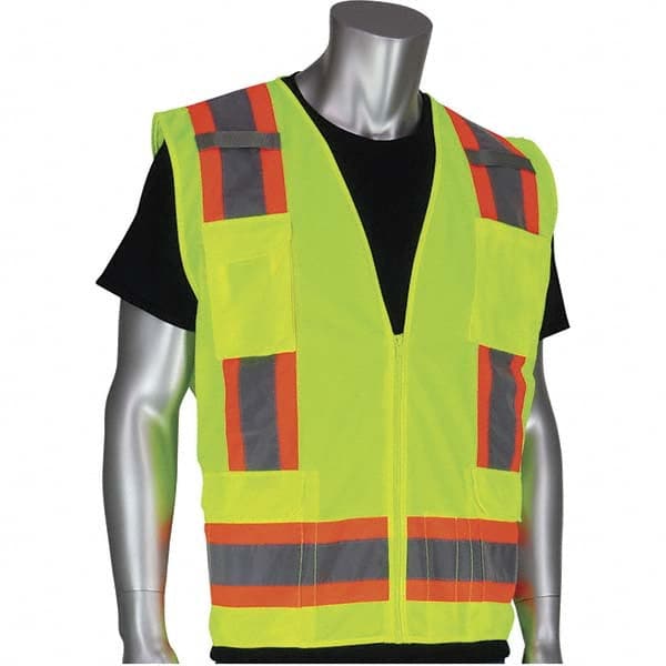High Visibility Vest: 4X-Large Yellow, Zipper Closure, 11 Pocket