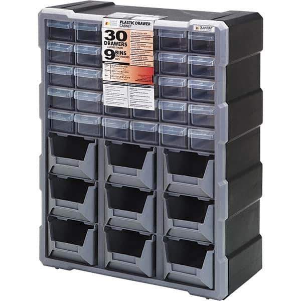 Quantum Storage - 39 Drawer, Small Parts Drawer Cabinet System - 23-3/4" Deep x 6-1/4" Wide x 15" High - Exact Industrial Supply