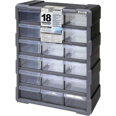Quantum Storage - 18 Drawer, Small Parts Drawer Cabinet System - 18-3/4" Deep x 6-1/4" Wide x 15" High - Exact Industrial Supply
