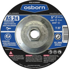 Osborn - 24 Grit, 5" Wheel Diam, 1/4" Wheel Thickness, Type 27 Depressed Center Wheel - Coarse Grade, Aluminum Oxide, 12,225 Max RPM - Exact Industrial Supply