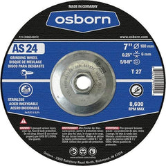 Osborn - 24 Grit, 7" Wheel Diam, 1/4" Wheel Thickness, Type 27 Depressed Center Wheel - Coarse Grade, Aluminum Oxide, 8,600 Max RPM - Exact Industrial Supply