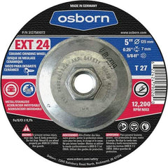 Osborn - 24 Grit, 5" Wheel Diam, 1/4" Wheel Thickness, Type 27 Depressed Center Wheel - Coarse Grade, Ceramic, 12,225 Max RPM - Exact Industrial Supply