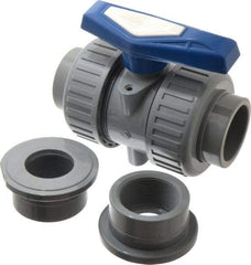 Simtech - 2" Pipe, Full Port, CPVC True Union Design Ball Valve - Inline - Two Way Flow, FNPT x FNPT (with Socket Adapter) Ends, Tee Handle, 232 WOG - Exact Industrial Supply