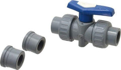 Simtech - 1/2" Pipe, Full Port, CPVC True Union Design Ball Valve - Inline - Two Way Flow, FNPT x FNPT (with Socket Adapter) Ends, Tee Handle, 232 WOG - Exact Industrial Supply