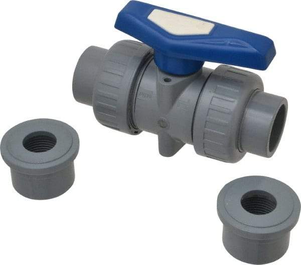 Simtech - 1" Pipe, Full Port, CPVC True Union Design Ball Valve - Inline - Two Way Flow, FNPT x FNPT (with Socket Adapter) Ends, Tee Handle, 232 WOG - Exact Industrial Supply