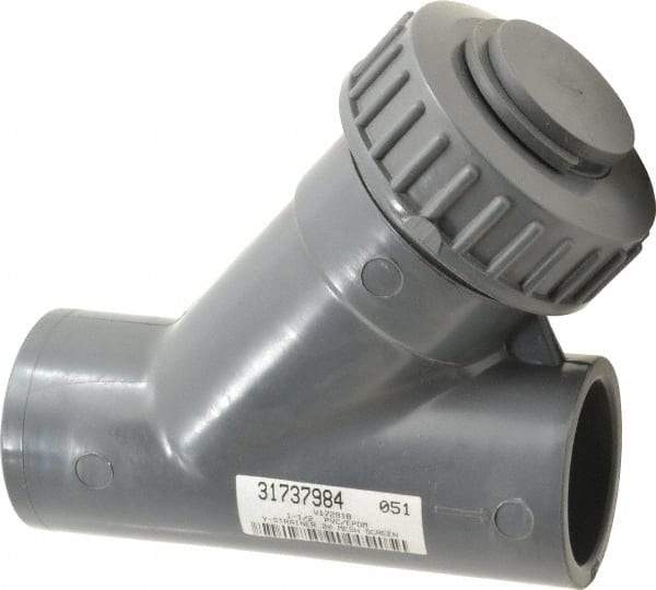 Simtech - 1-1/2" Pipe, Socket Ends, PVC Y-Strainer - 90 psi Pressure Rating - Exact Industrial Supply
