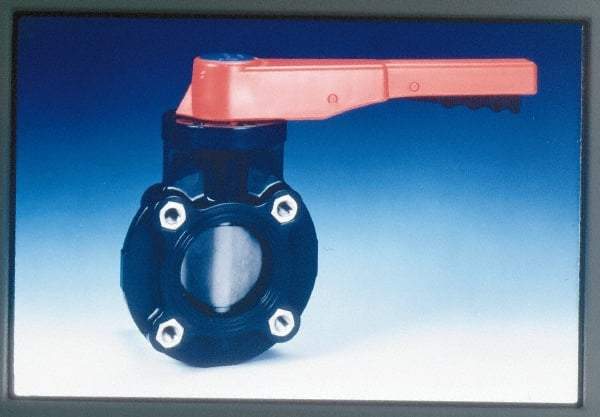 Simtech - 2" Pipe, Wafer Butterfly Valve - Lever Handle, PVC Body, Viton Seat, 150 WOG, Polypropylene Disc, Stainless Steel Stem - Exact Industrial Supply