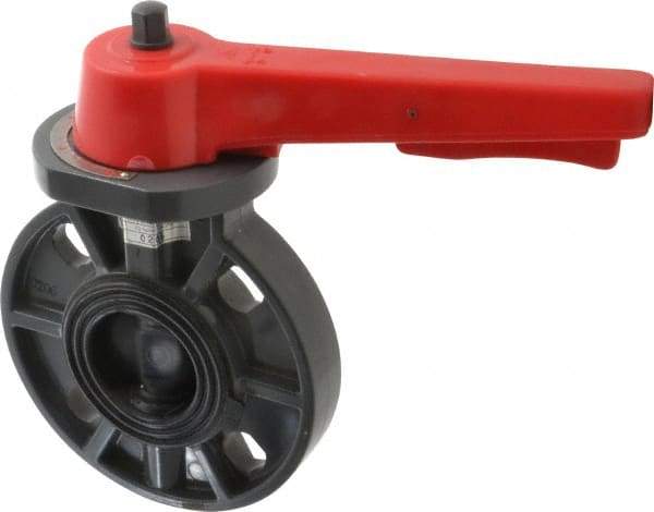 Simtech - 2" Pipe, Wafer Butterfly Valve - Lever Handle, PVC Body, EPDM Seat, 150 WOG, Polypropylene Disc, Stainless Steel Stem - Exact Industrial Supply