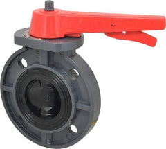Simtech - 3" Pipe, Wafer Butterfly Valve - Lever Handle, PVC Body, EPDM Seat, 150 WOG, Polypropylene Disc, Stainless Steel Stem - Exact Industrial Supply