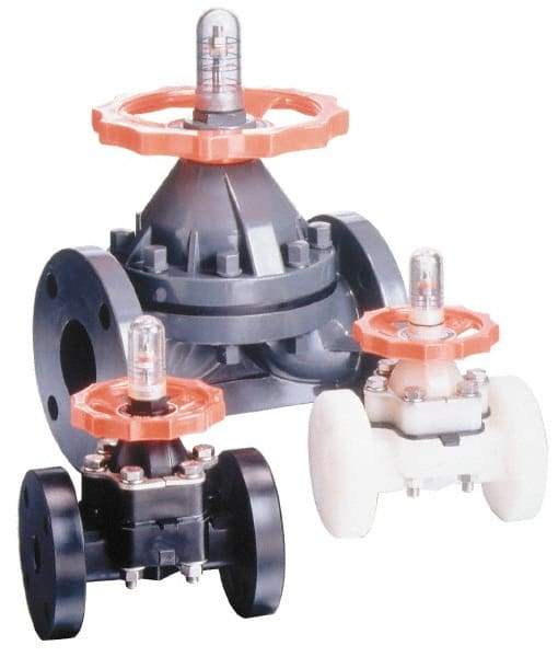 Simtech - 1-1/2" Pipe, 150 Max psi, Diaphragm Valve - Flanged End Connection, PVC, Viton Seal - Exact Industrial Supply