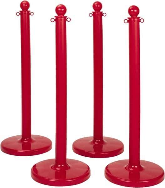 PRO-SAFE - 41" High, 3" Pole Diam, Warning Post - 16" Base Diam, Round Plastic Base, Red Plastic Post, For Outdoor Use - Exact Industrial Supply