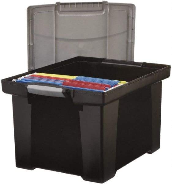 Storex - 1 Compartment, 18-1/2" Wide x 10-7/8" High x 14-1/4" Deep, Portable Storage Box - Plastic, Black/Silver - Exact Industrial Supply