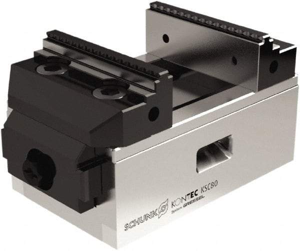 Schunk - 80mm Jaw Width, 130mm Max Jaw Opening, 28mm Throat Depth, Manual Precision Self Centering Vise - Exact Industrial Supply
